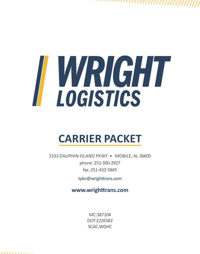Wright Logistics carrier packet cover