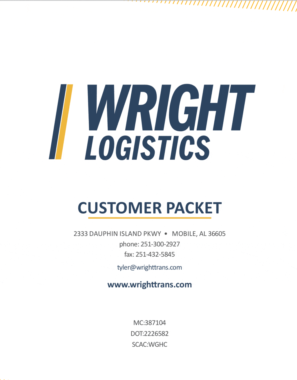 Wright Logistics customer packet cover